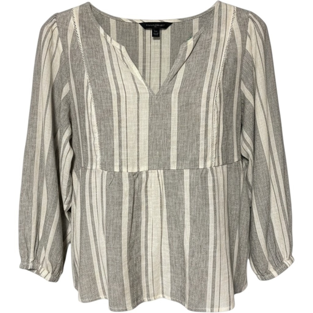 Banana Republic Grey Striped Linen Blend V-Neck Babydoll Blouse XS